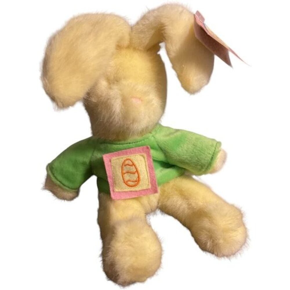 Treat Cetera 12” Fuzzy Yellow Easter Bunny Rabbit with Green Shirt Easter Egg